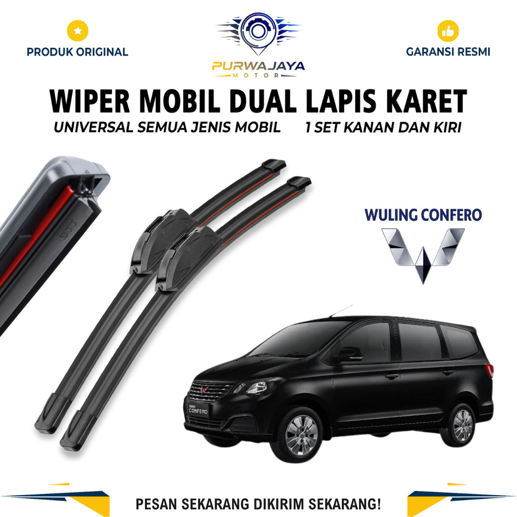 Wiper Blade Wuling Confero Double Karet Pembersih Kaca Depan Mobil 1 Set Kiri dan Kanan