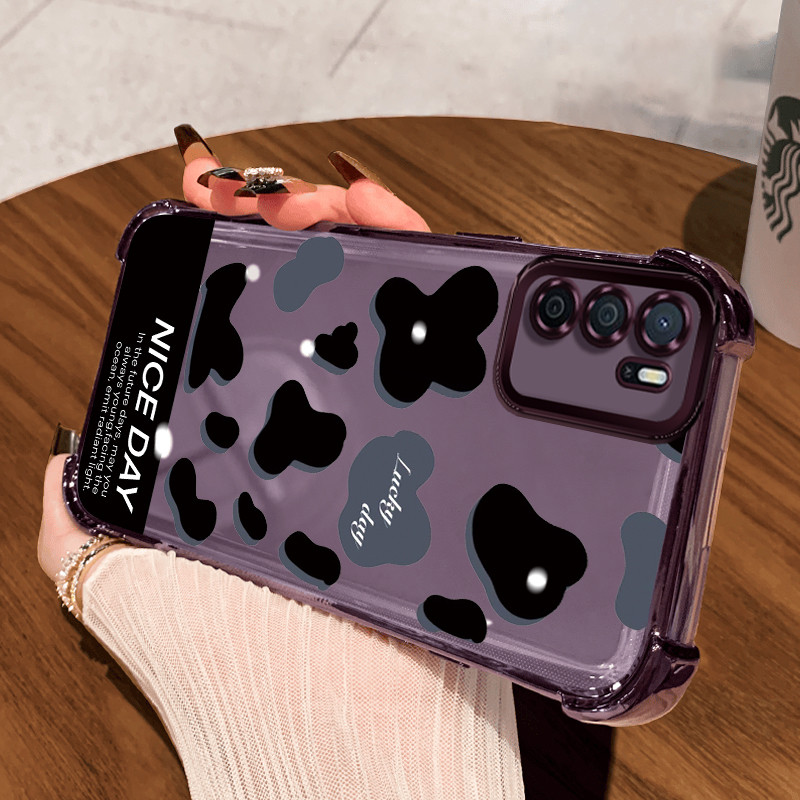 Casing Hp untuk OPPO A16 A16s A54s Case Motif belang sapi Kasing Shock-Proof Cesing Airbag Kesing An