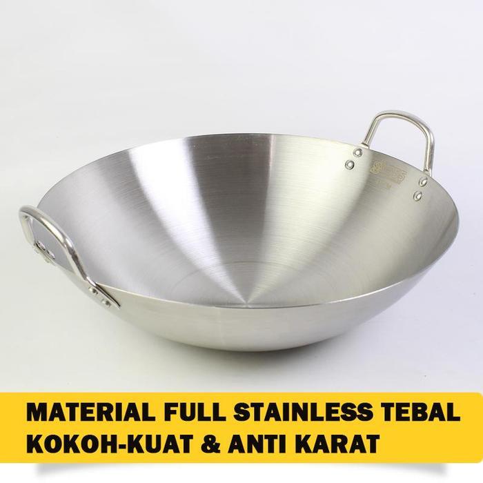 Qme- Wajan Stainless Gratis Spatula Stainless Steel Wajan Tebal Ukuran 36Cm-50Cm Kualitas Premium