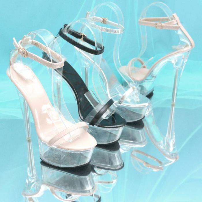 Ykshoes 1708 heels 15cm strappy kaca heels black silver cream heels hak kaca heels kaca glass jelly