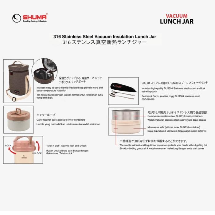 Shuma Vacuum Insulation Lunch Jar 2.5 Liter SH6-LBC2504 Rantang Makan Stainless Shuma