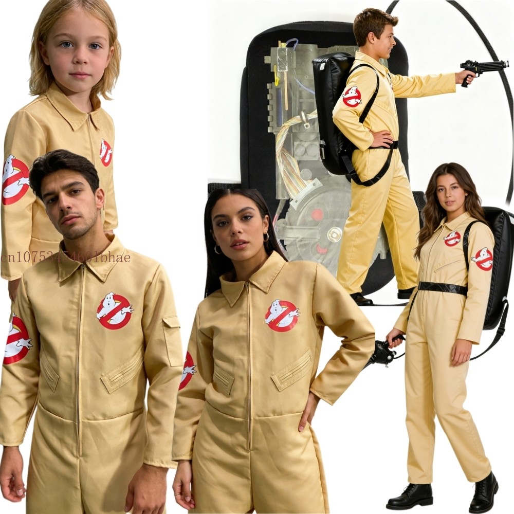 Kids Adult Ghostbusters Costume Cosplay with Proton Pack Men Boys Girls Ghostbusters Jumpsuit Ghost