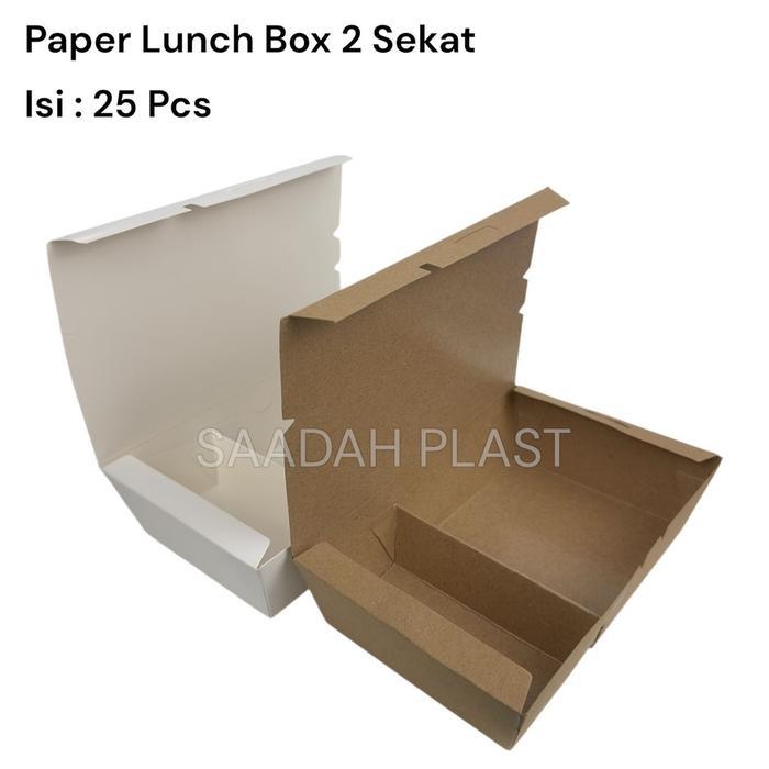 Paper Lunch Box 2 Sekat - Kotak Nasi Kraft Coklat Laminasi Uk L Besar - Isi 25 Pcs