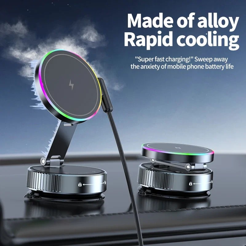 Cooling Magnetic Car Wireless Charger Car Phone Holder Mount Fast Charging for iPhone 15 14 13 Pro