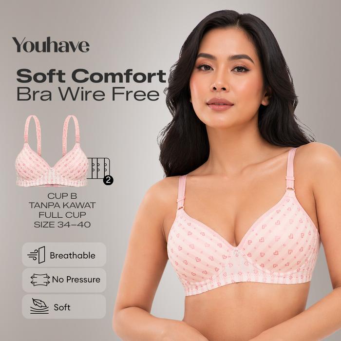 Sorella - Bh Wanita Bra Wanita Motif Hati Busa Tipis Tanpa Kawat 100095