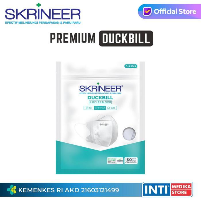 SKRINEER Duckbill Masker Duckbill 4 Ply Tali Kuping Putih 4 Ply SACHET Surgical Mask Earloop Putih