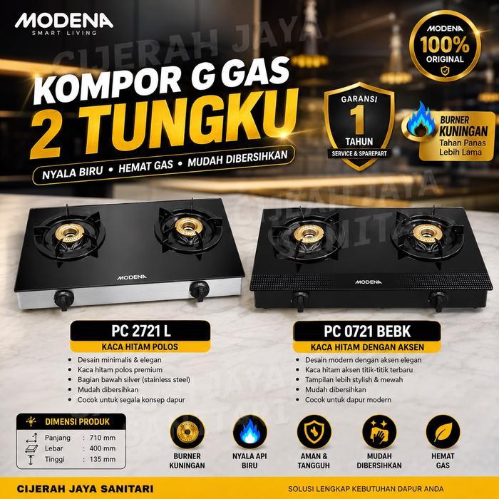 MODENA KOMPOR GAS PORTABLE 2721 L / KOMPOR KACA MODENA 2 TUNGKU PC2721 L/LD/LM PC 2721
