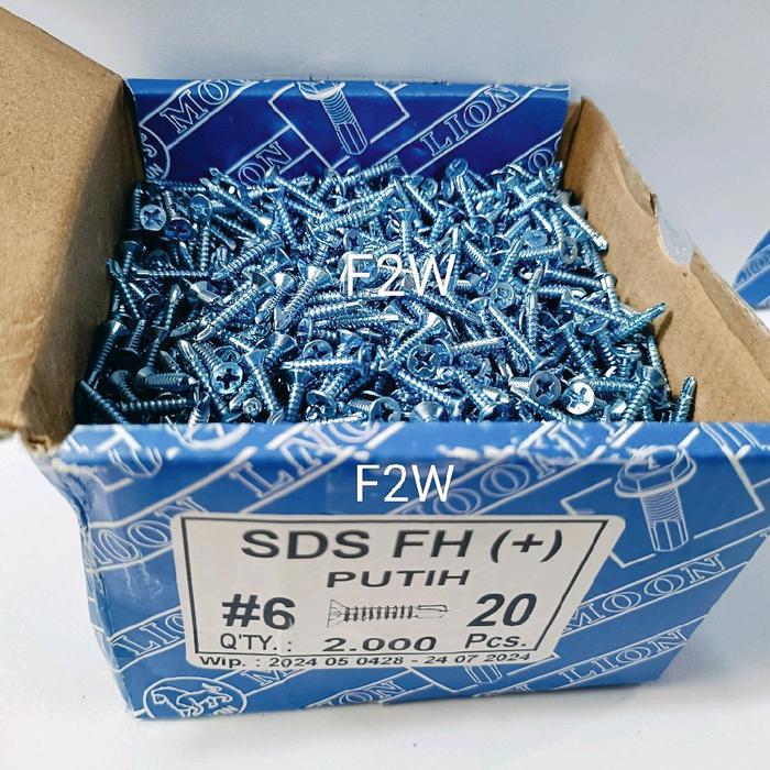 #6X20 SDS FH (+) 6X20 MOON LION SEKRUP DRILLING FH (+) PUTIH SKRUP ROOFING FH #6X20 6X3/4" Diskon