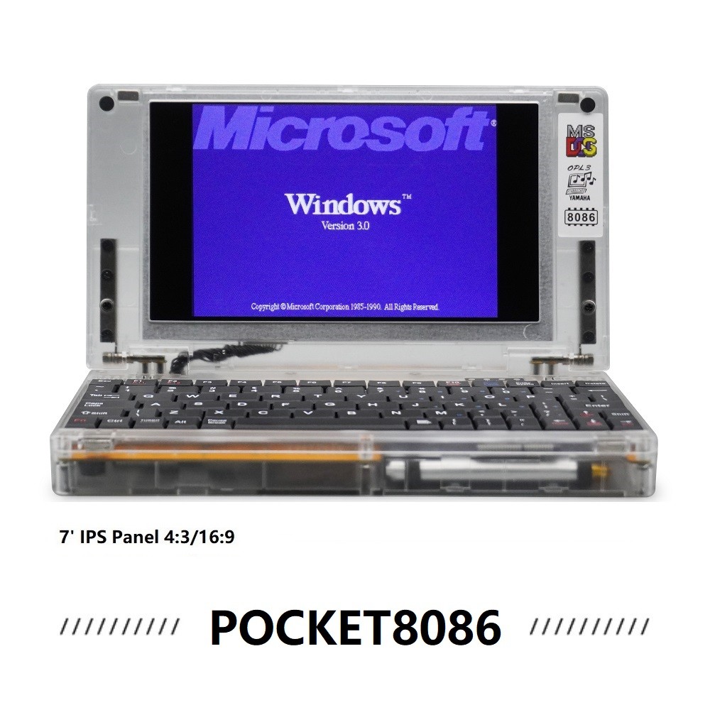Pocket8086 Retro DOS Mini PC with 8086 CPU, Clear Case, Runs DOS & Windows 3.0