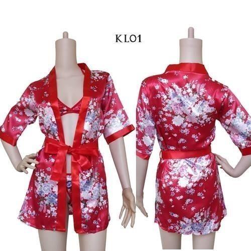 Kimono Lingerie Seksi Lingeri Sexy Baju Tidur Wnita Set Bra Merah KL01 - Merah