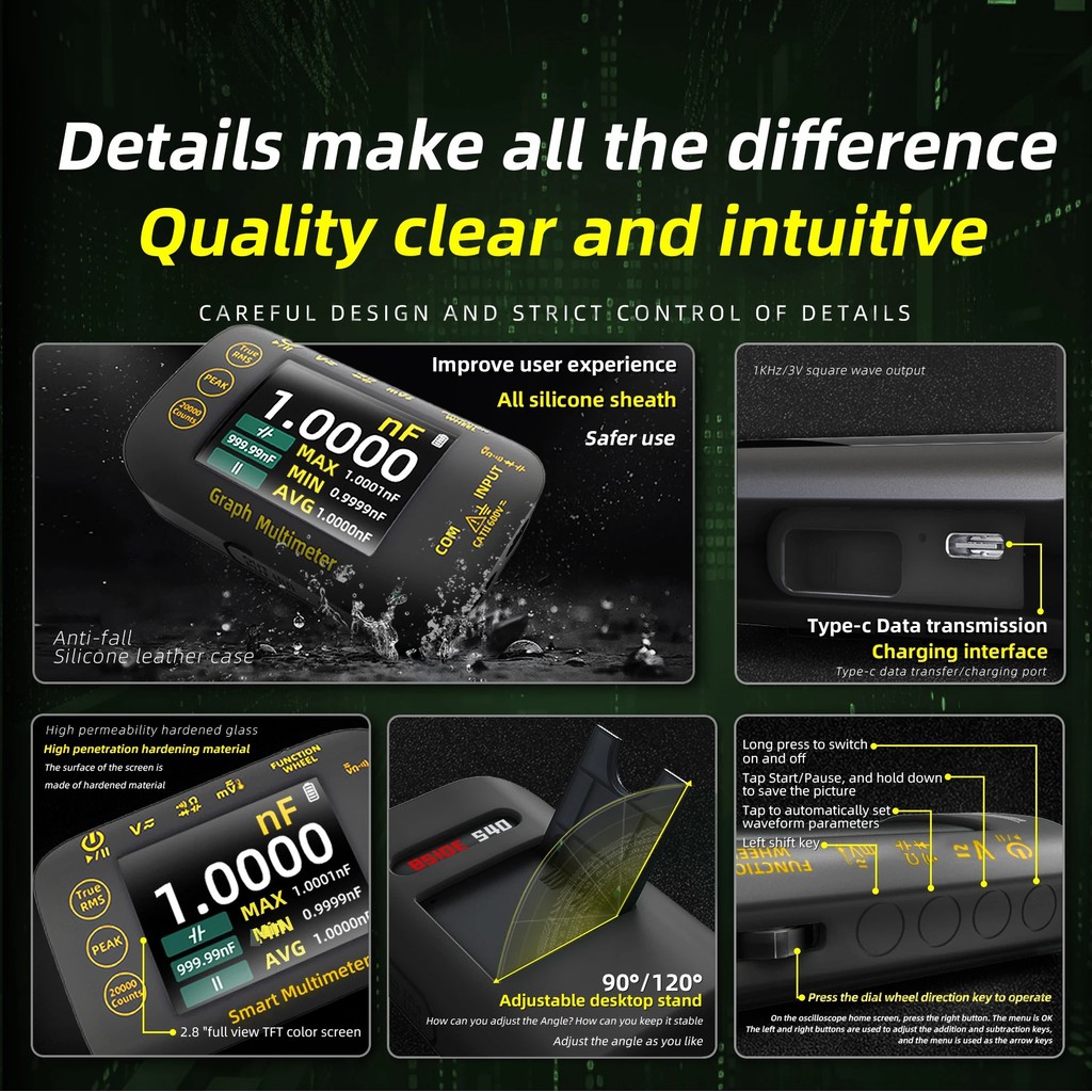 B S40 Smart Rehargeable Digital Multimeter True RMS 20000 ount 1000V D Multimeter olor LD with Stand