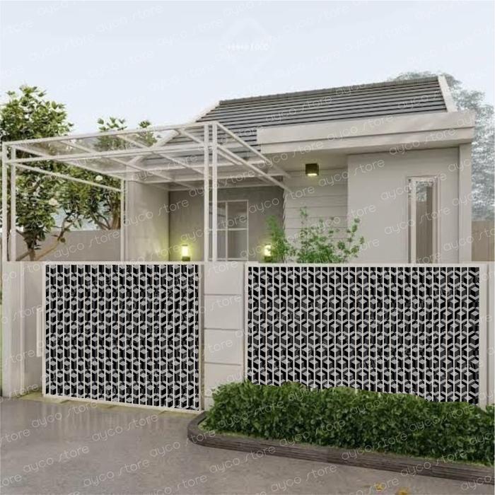 Fiber Penutup Pelapis Pagar Plastik Motif Master Art 3D Kubus