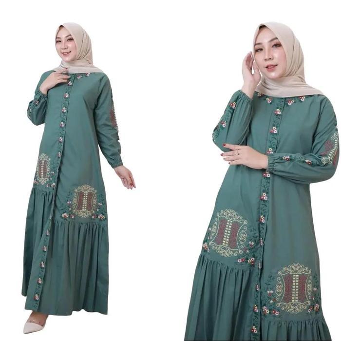 gamis bordir jumbo katun toyobo bordir pintu aceh Muslim Wanita Dress Baju Panjang Pesta Dewasa