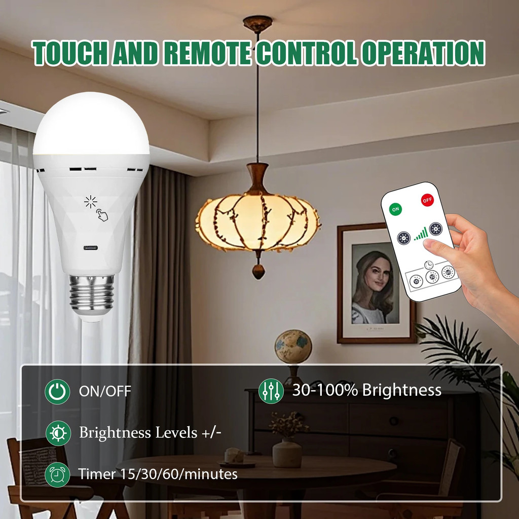 HOMEFISH USB led Bulb e27 Rechargeable Light Bulb Smart Battery BulbTouch Control Dimmable LED Bulbs