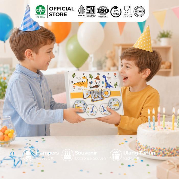 Toptree Hampers Dino Set Makan Anak Melamin Premium Bpa Free Food Grade Peralatan Makan Bayi & Anak