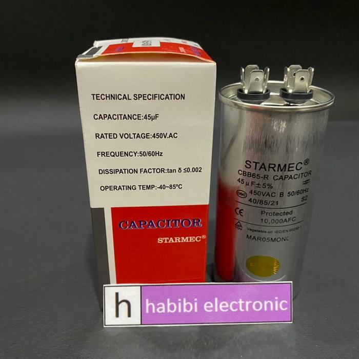 KAPASITOR AC 45 MIKRO CAPASITOR AC 45UF CAPASITOR 45 UF (STARMEC)