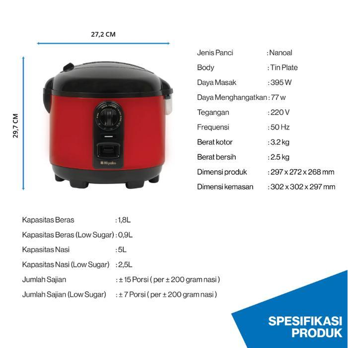 "" MIYAKO MCM-721 LST Magic Com / Rice Cooker 1,8 Liter 5 in 1 (Low Sugar, Low Carbo, Anti Lengket)