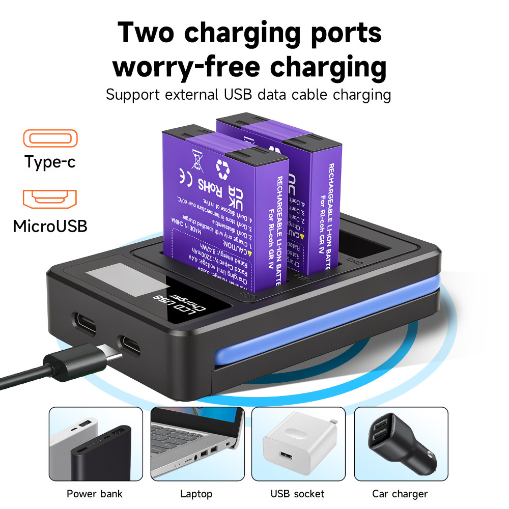 2200mAh for DB120 Battery for h GR IV GRIV GR4 BJ12 DB 120 Camera Battery with LCD USB 3Slots