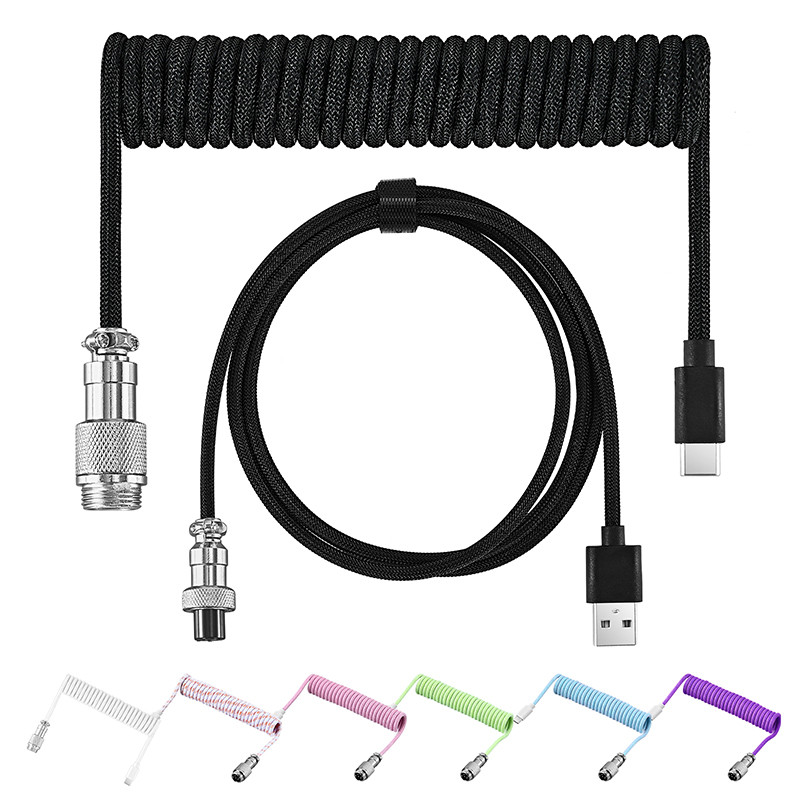 USB Type C Mechanical Keyboard Coiled Cable Hardware Linker Usb GX16 Aviation Mechanical Cable