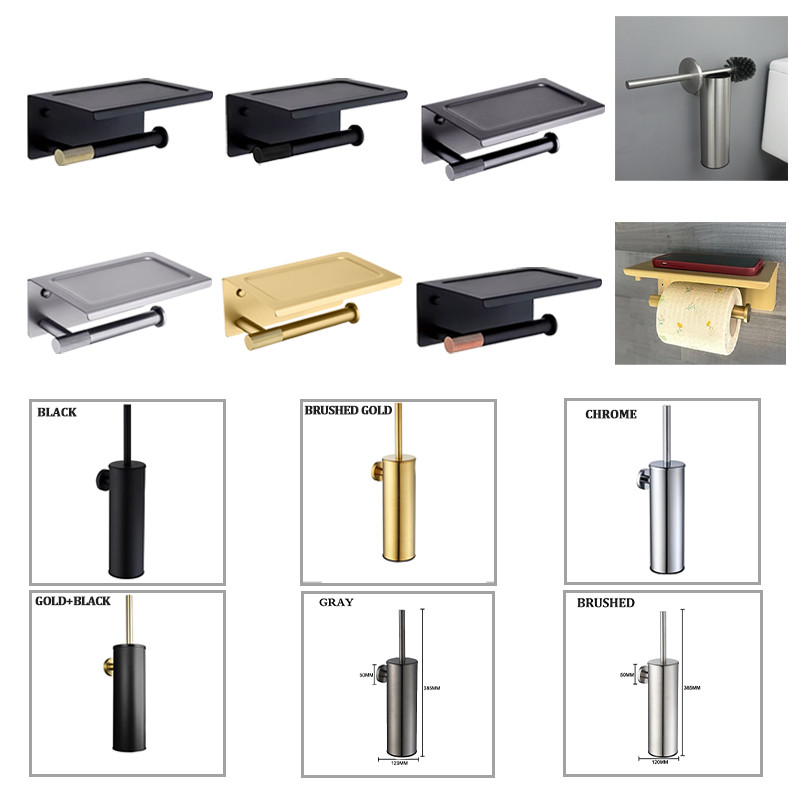 Stainless Steel Wall-Mounted Toilet Brush Holder Double Bracket Mobile Phone Stand Bathroom