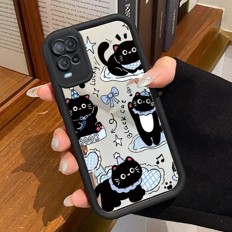 Casing Hp OPPO A54 Case Casing Kucing Hitam HP pola Kesing Kasing cermin Cesing Silikon Softcase