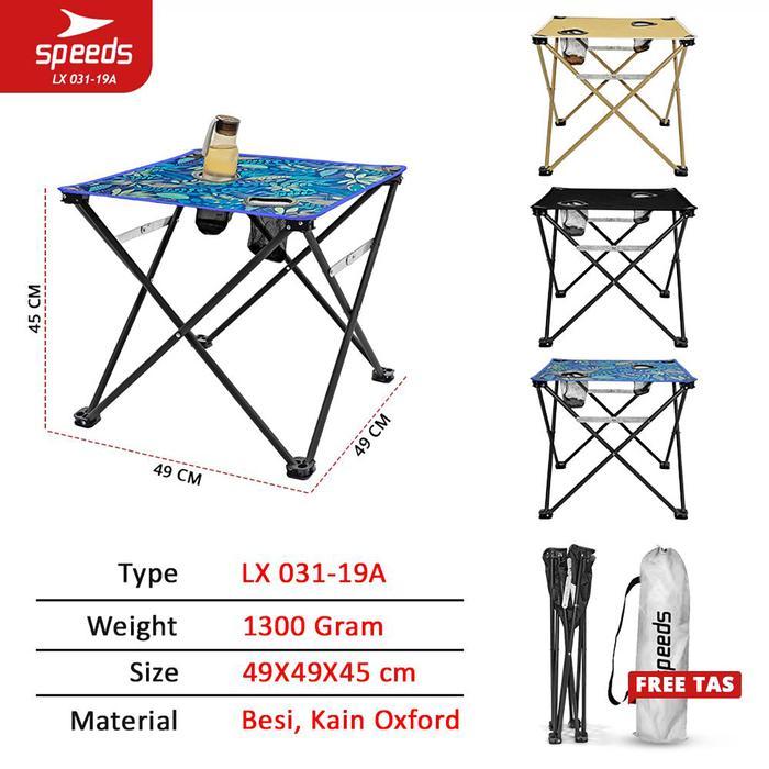 Speeds - [Biru] Speeds Meja Lipat Outdoor / Meja Lipat Camping Dengan Double Holder Bahan Oxford