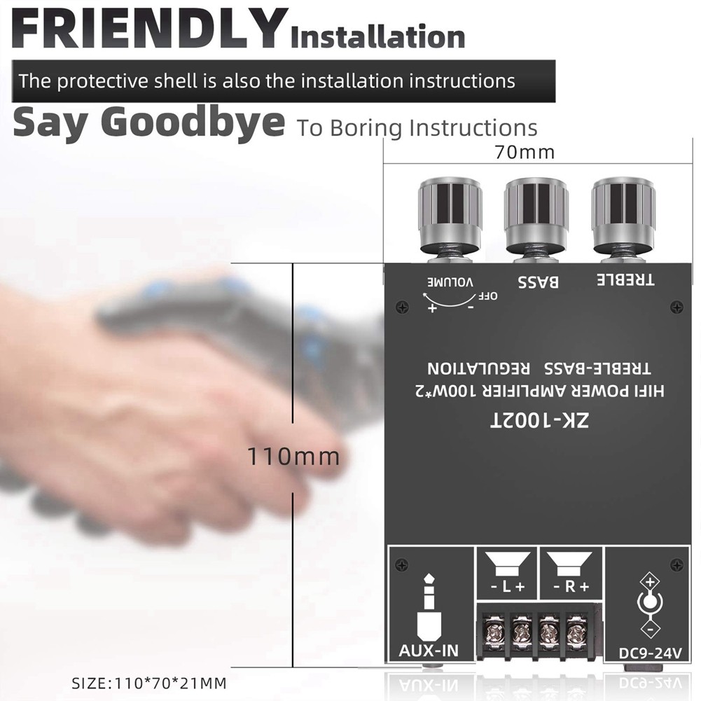 EFFICIENT ZK-1002T AMPLIFIER BOARD WITH TREBLE & BASS CONTROL BT & AUX INPUTS