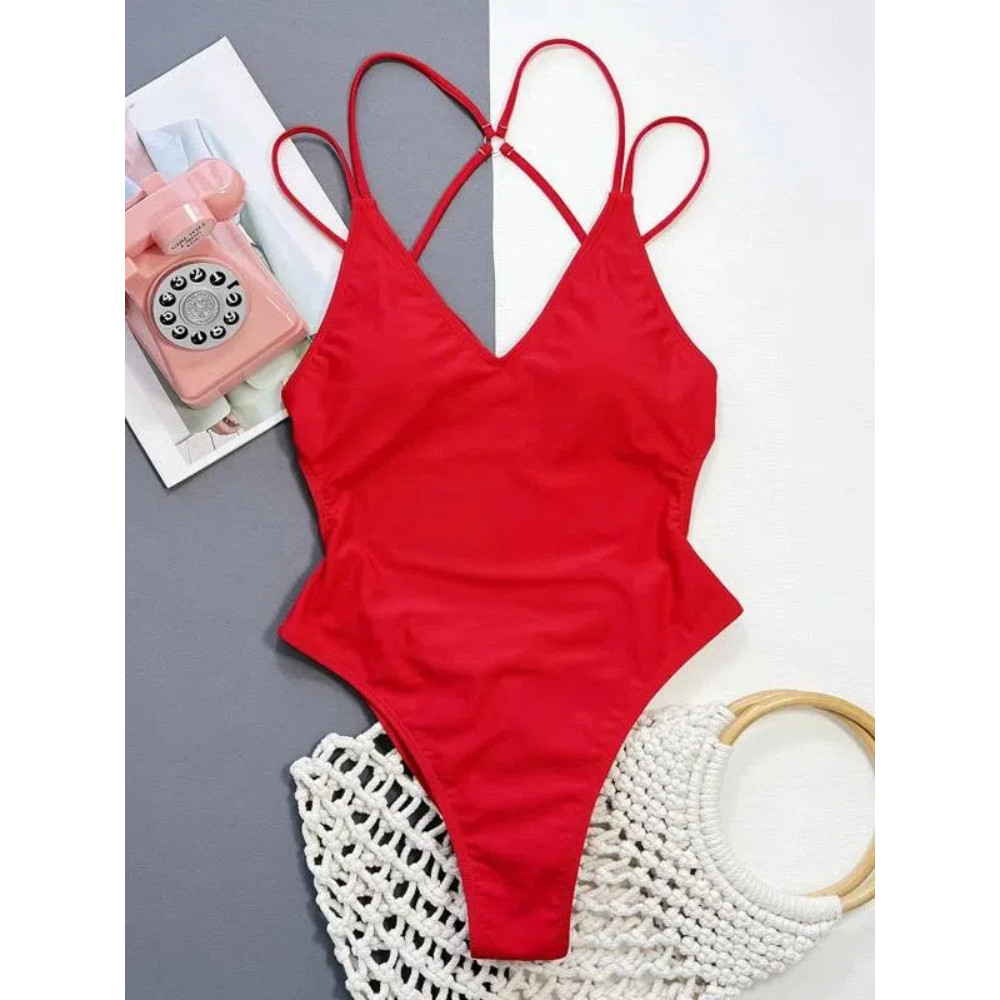 Red One Piece Swimsuit Woman Backless Bodysuit Swimwear Thong Beach Wear Leopard 2024 Bathing Suits