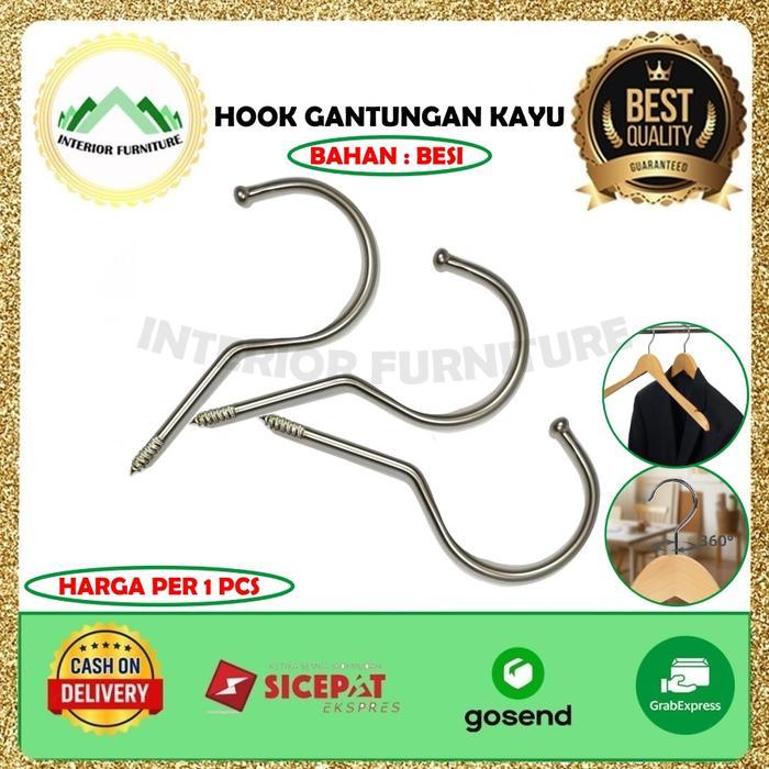 Hook Hanger Kayu Besi Huk Hanger Kayu Silver Kait Hanger Kayu CantolanHangerKayu Hook Kawat