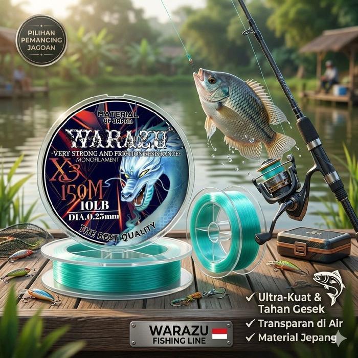 TERLARIS PANJANG 150 METER WARNA HIJAU TOSCA SENAR PANCING ANTI KRITING WARAZU FISHING LINE