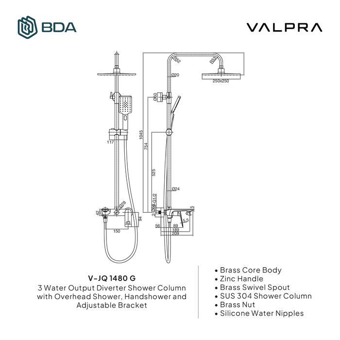 Valpra Shower Kamar Mandi Set Shower Set Kamar Mandi Shower Set Tiang Shower Mandi Panas Dingin Gold