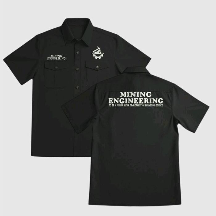KERJA WORKSHIRT MINING Kemeja Kerja Workshop Pria Lengan Panjang Bordir Komputer - Hitam MINING ENGI