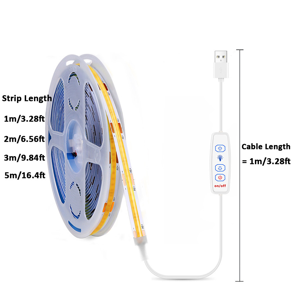 LED Strip Lights USB 5V COB Led Strip with Dimmer for Under Cabinet Kitchen Bedroom Lighting