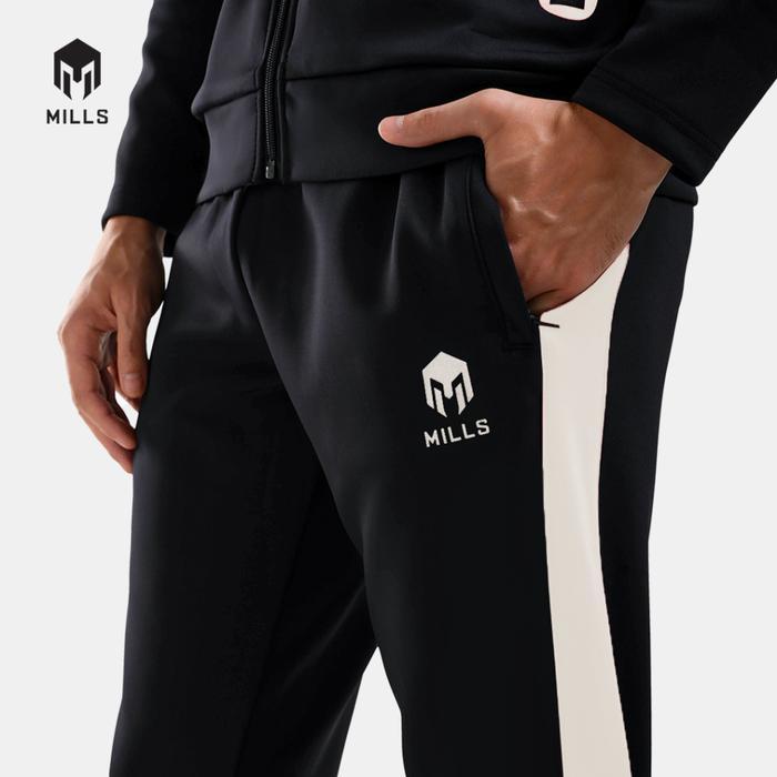 MILLS Training Track Celana Training Track Pants Pria Bahan Polyester Spandex - Hitam/Putih, S Track