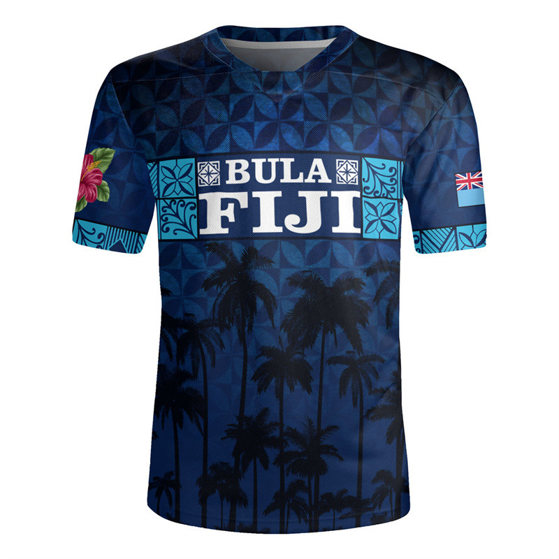 Kaos Leher V Bendera Republik Fiji Pencetakan 3D Kaos Leher V Grafis Emblem Jersey Rugby Fiji Untuk 
