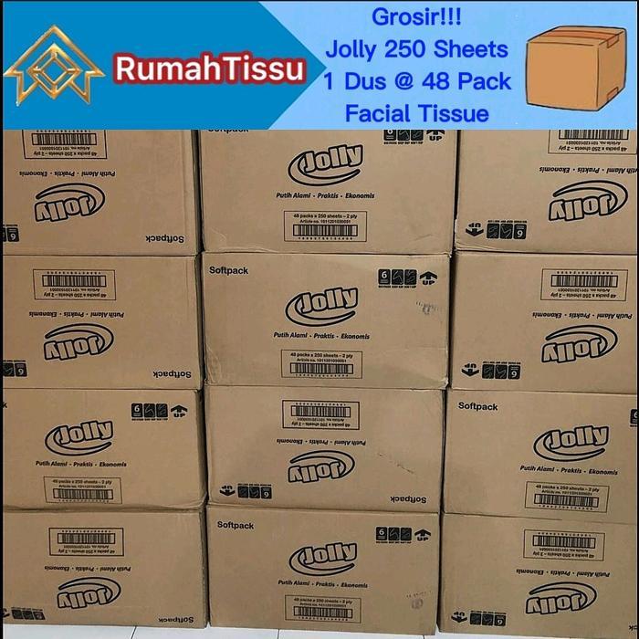 [1 DUS @ 48 PACK] TISU JOLLY FACIAL TISSUE PACK BY PASEO 250 SHEETS 2 PLY MURAH GROSIR