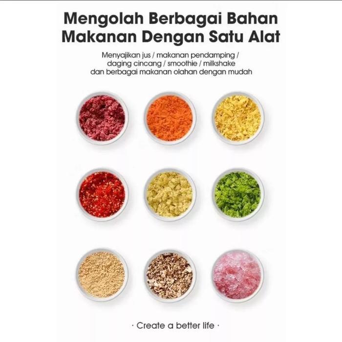 LUNALIFE Food Chopper FP02H Chopper Kaca 3L Penggiling Daging Multifungsi 300Watt Pisau Dapat