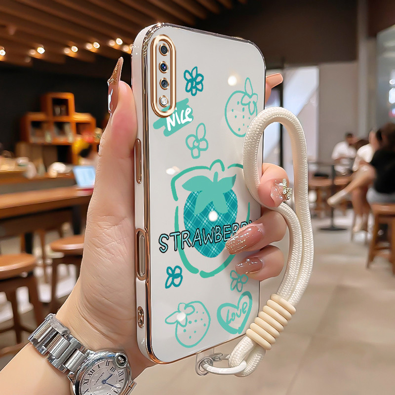 Casing Untuk Samsung Galaxy A70 Case Casing pola stroberi kotak‑kotak hijau Kesing Sisi Electroplati