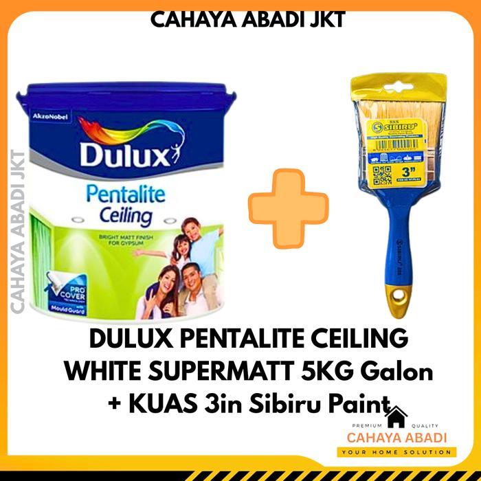 Dulux Pentalite Ceiling White Supermatt 5Kg + Kuas Sibiru 3 Inch Cat Plafon Putih Doff Interior