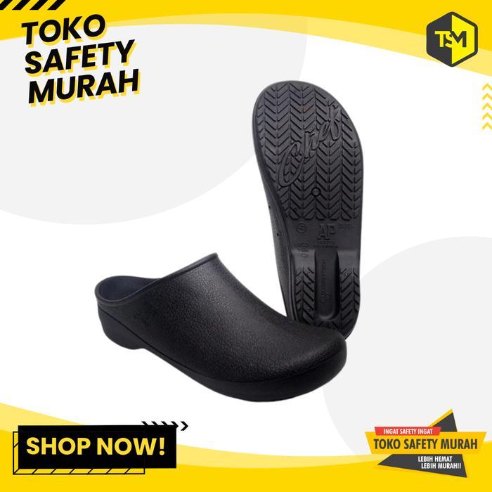 Sandal Slop Ap Chef Hitam Sandal Karet Casual Unisex, Anti Slip & Ringan
