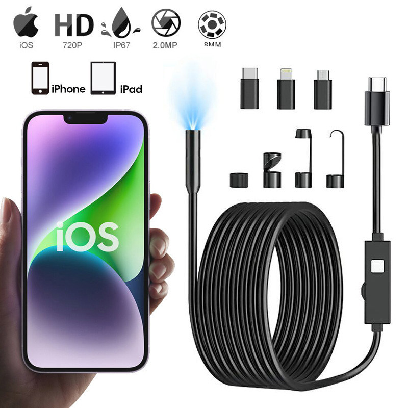 Industrial Endoscope with 8 LED Mini Endoscope Video Camera IP67 Lens For Iphone Android & IOS