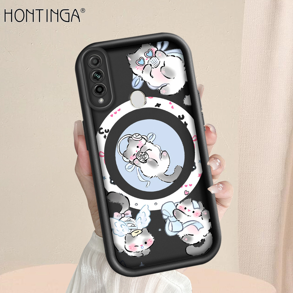Hontinga Hp Casing OPPO A31 2020 Case Softcase Kucing Headset Musik Motif Print Ring 1484TY