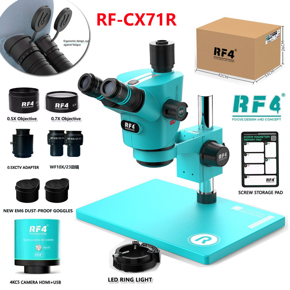 RF4 CX71R New Focus Trinocular Stereo Microscope 6.5x-65x 30C Ergonomic Design 10X/23MM Eyepice for