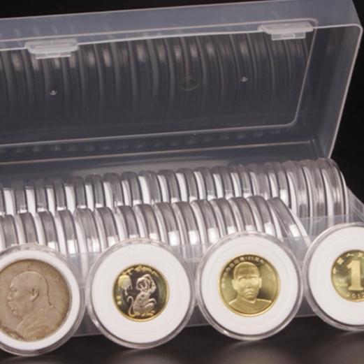 60 Pelindung Koin Kapsul Coin Bulat Transparan 46 Mm Busa Box Plastik