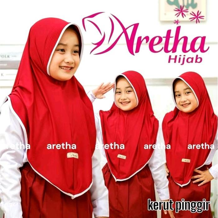 SIAPKIRIM JILBAB ANAK SEKOLAH 5-10 TAHUN KERUDUNG INSTAN SD ARETHA MUSLIM SERUT MERAH PUTIH PRAMUKA