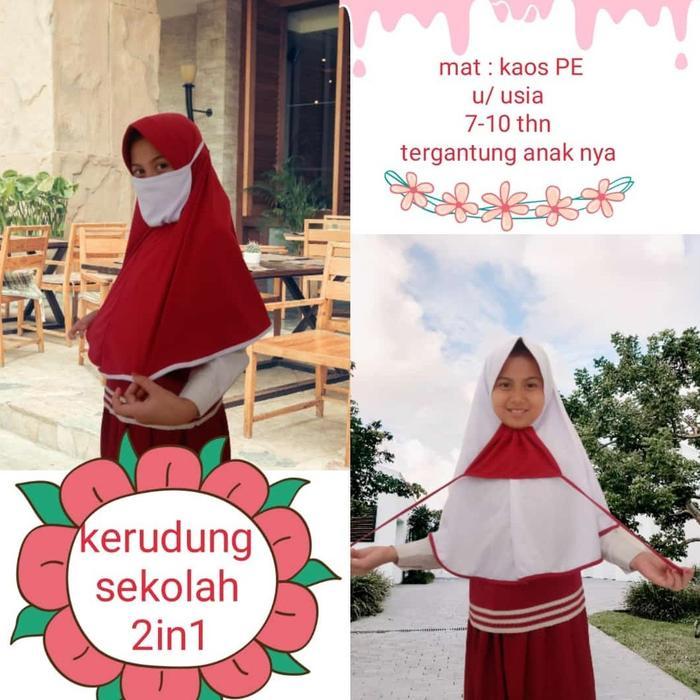 ASLI jilbab instan anak SD masker seragam sekolah dasar bahan kaos terbaru READY STOCK
