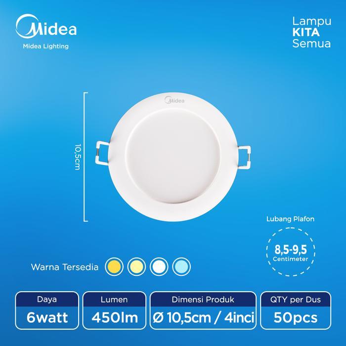 jobk- Midea Lampu Led Downlight 6 Watt Kuning Soft 4000K Natural 4 Inch