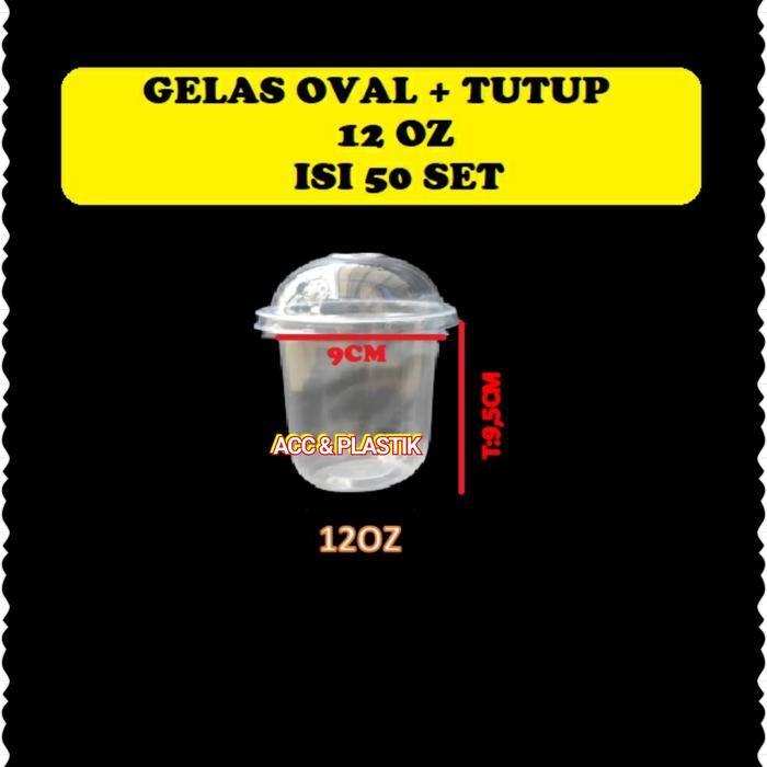 JTTOP" GELAS PLUS TUTUP 14 OZ DAN 16 OZ GELAS OVAL PLASTIK GELAS JUICE