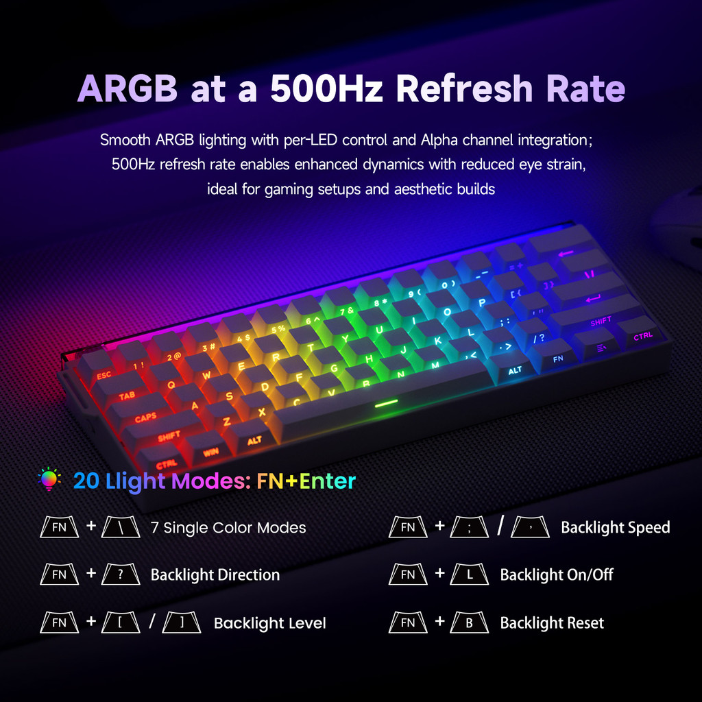 Veekos Shine60 HE Mechanical Keyboard Magnetic Switch 60% Wired/Wireless Gaming Keyboard AGRB Rapid
