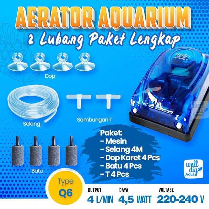 Aerator Airator Oksigen Aquarium Air Pump Mesin Gelembung Udara Paket 2 Lubang radiator aquarium